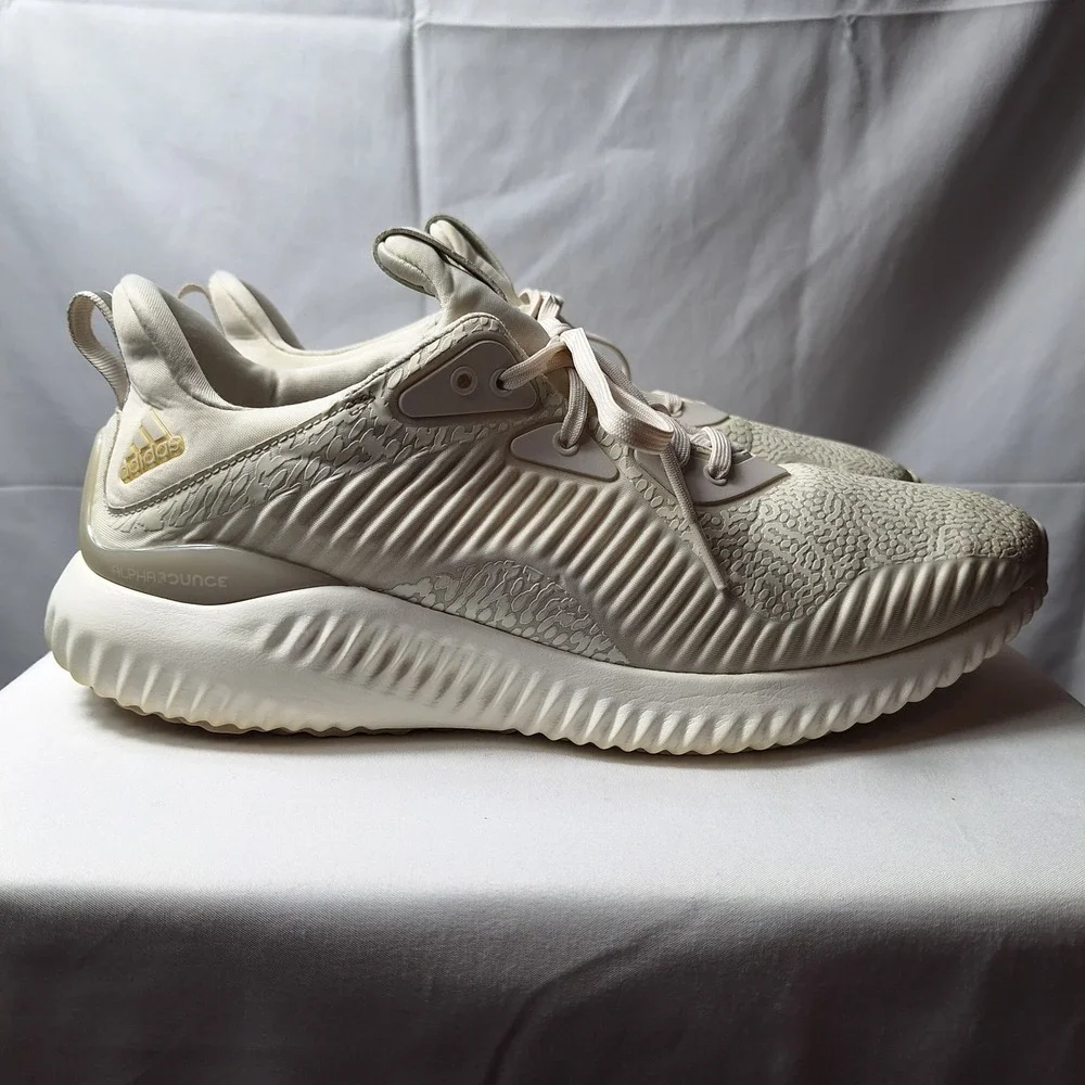 ADIDAS Alphabounce Reflective HPC Sneaker Mens Sz 10 Beige/Ivory Ribbed Midsole